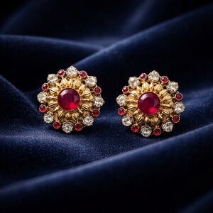 Elegant Gold and Red Gemstone Earrings